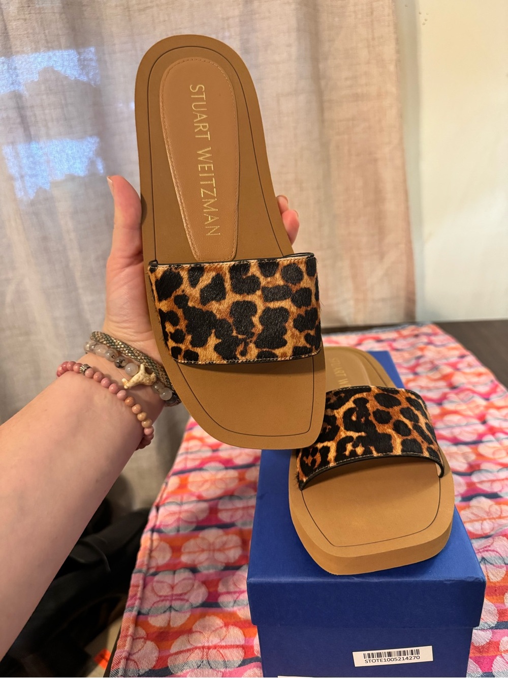 Stuart weitzman Delilah leopard print slide sandals 7.5